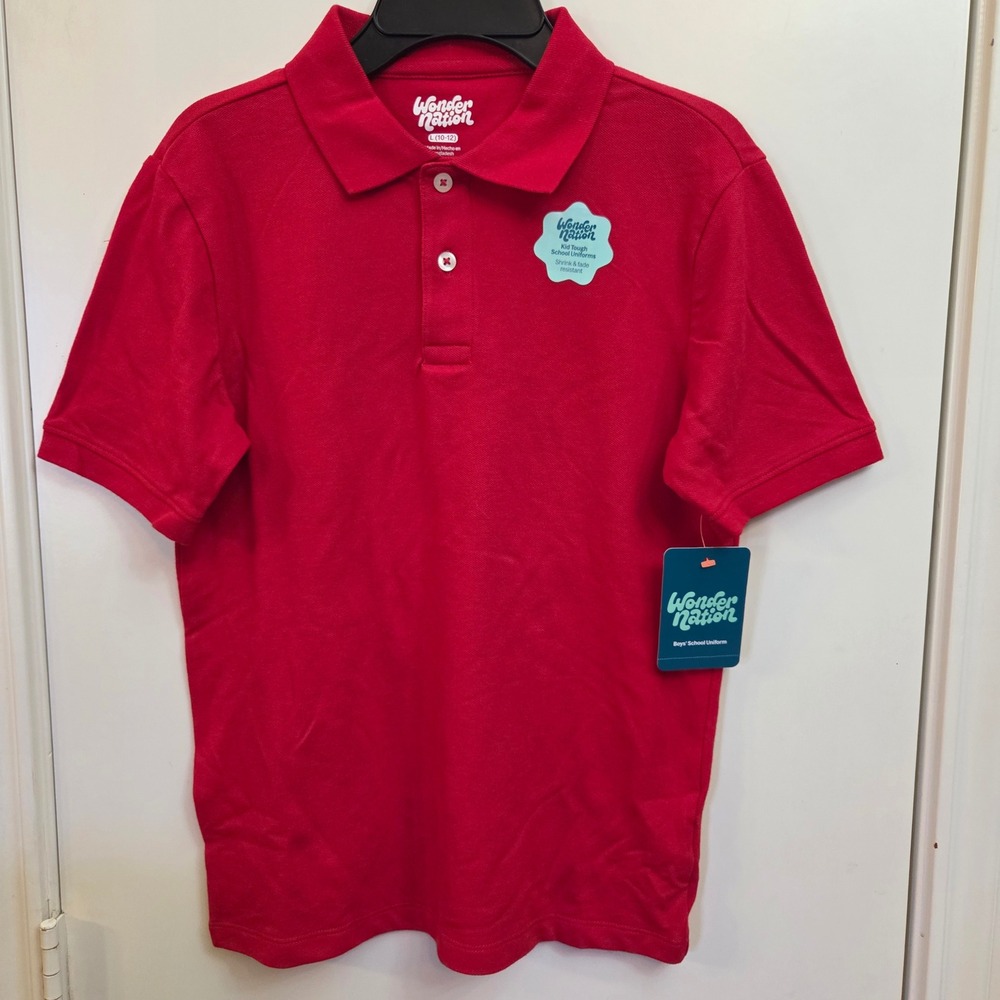 Wonder Nation Boys Pique Polo Shirt Brilliant Red School Uniform L 10-12 NEW